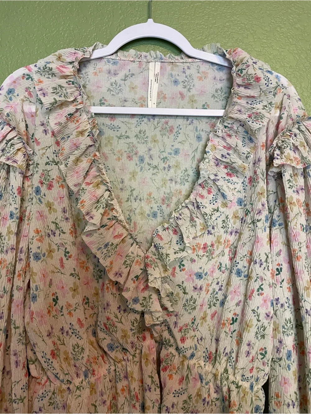 Anthropologie Long-Sleeve Mesh Ruffle Blouse Medium - Picture 7 of 9